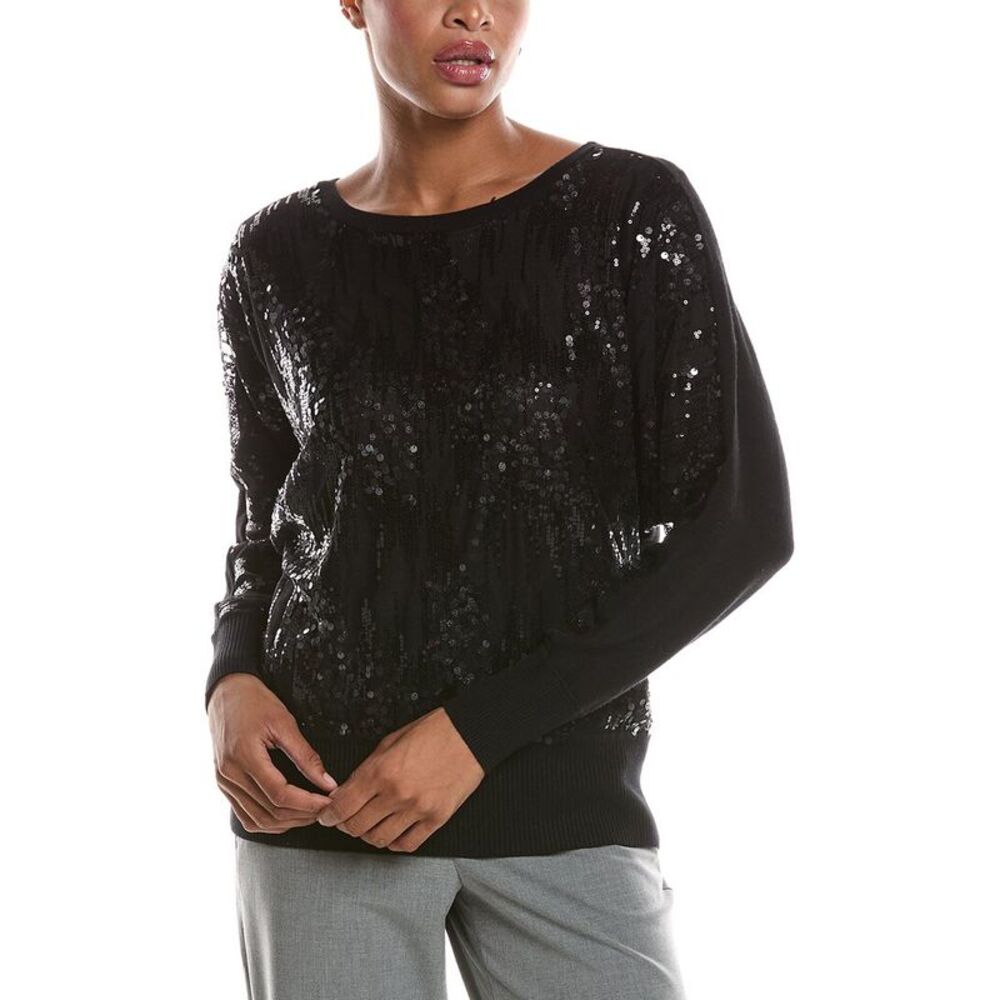 Joseph A. Womens Allover Sequin Overlay Dolman Sweater, Black